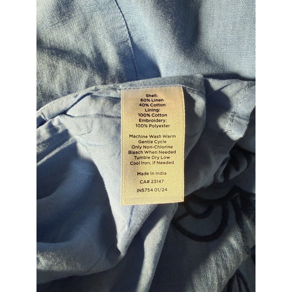 Talbots 16P Blue Linen Blend Embroidered Shift Dress Sleeveless Petite - Picture 5 of 7